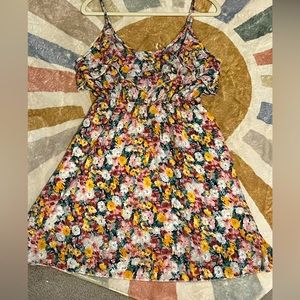 Floral ruffle top spaghettini strap mini dress, brand new! Size L